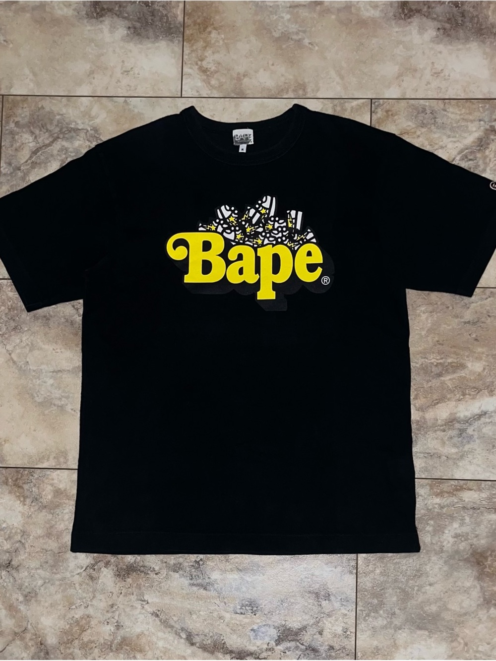 Vintage 2007 BAPE Busy Works Logo Graphic T-Shirt Black Japan Made Size Medium